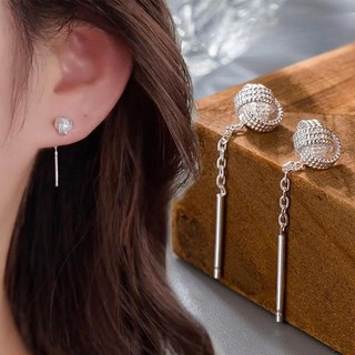 1 Cặp Bạc Tua Rua Bông Tai Retro Dây Thẳng Không Phai Màu Cho Nữ Và Bé Gái