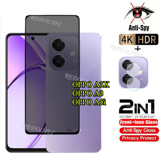OPPO A3X A3 A5i 5G 4G Kính Cường Lực Riêng Chống Gián Điệp Full Cover Bảo Vệ Màn Hình Chống Peek 2in1 Phim Riêng Tư + Bảo Vệ Ống Kính OPPO A5i A3X A3