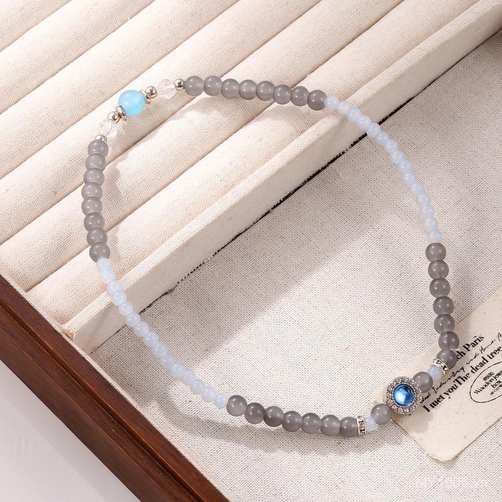 Vòng tay đôi aquamarine màu ánh trăng, phong cách cổ điển, thiết kế nhẹ nhàng dành cho bạn gái