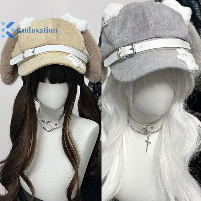 Kudosation Gothic Gothic Gothic Mũ Nồi Punk Xương Dài Tai Chó Con Mũ Dành Cho Nữ Bé Gái Cosplay Mũ Đa Năng Quà Tặng