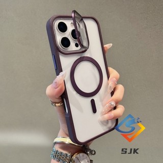 Ốp điện thoại trong suốt từ tính cho iPhone 17 Pro Max 16 Pro Max 15 14 13 12 Pro Max với giá đỡ máy ảnh tích hợp Vỏ chống sốc Mặt sau Acrylic trong suốt cạnh mềm Vỏ bảo vệ toàn bộ ống kính