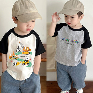Mùa Hè Cotton Nguyên Chất Bé Trai Màu Sắc Tương Phản Áo Thun Tay Ngắn Trẻ Em Hoạt Hình In Hình Cho Bé Trung Nhỏ Trẻ Em Nửa Tay Top