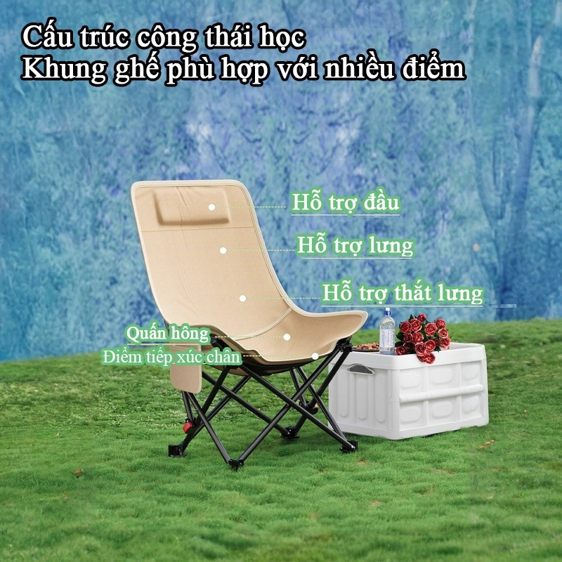 WTHB Outdoor Ghế cắm trại lưng cao gấp gọn Chịu lực 300kg điều chỉnh linh hoạt tiện mang đi Đi câu dã ngoại siêu