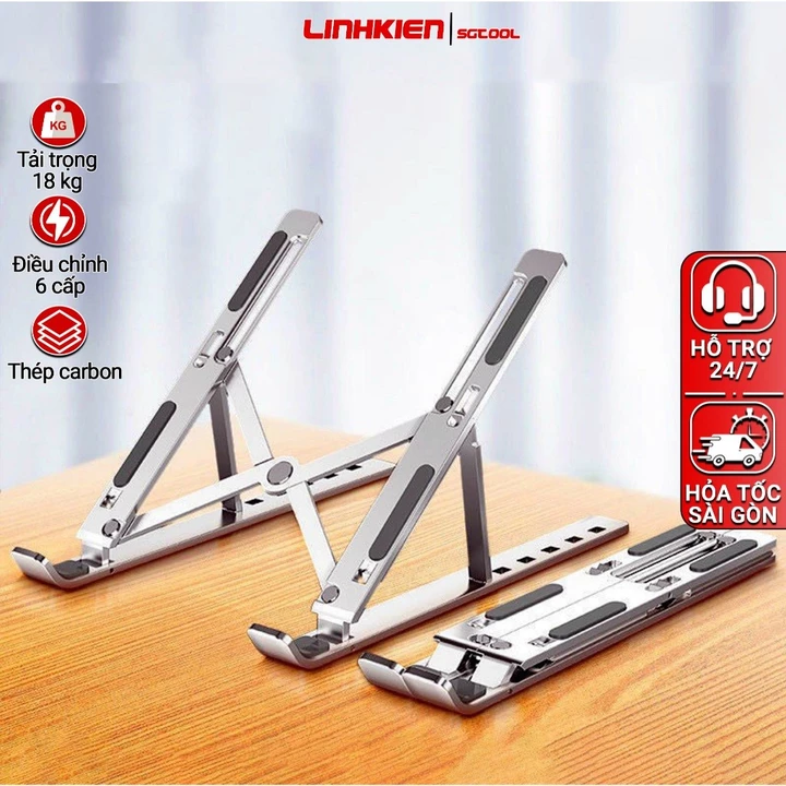 Giá đỡ laptop, Đế tản nhiệt laptop,phụ kiện laptop MacBook Gấp gọn chất liệu hợp kim nhôm cao cấp,6 mức chỉnh độ nghiêng