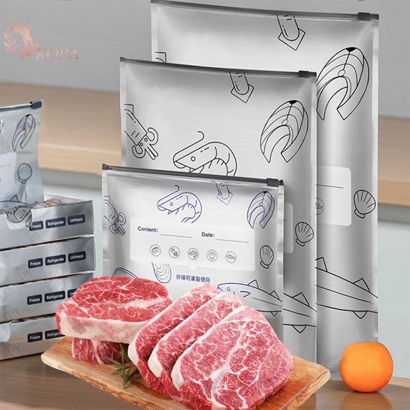 KOPA 10 Cái / túi Tủ Đông Chống Rò Rỉ Nhà Bếp An Toàn Túi Tươi Túi Nhôm Dung Tích Lớn Túi Đựng Thực Phẩm Tươi Giữ Có Thể Tái Sử Dụng Túi Khóa Zip VN