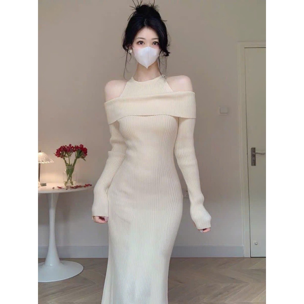 Đầm váy nữ thu đông dáng dài thiết kế trễ vai ôm body phong cách quyến rũ sang chảnh MT33 SP236