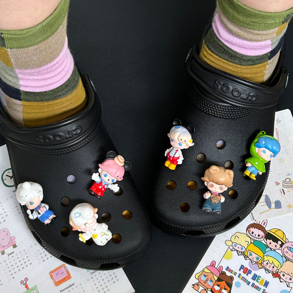 Phụ kiện Crocs Pop Mart Grain Dimoo Series: hoa trang trí, khóa giày lỗ cao cấp, tháo rời, cảm giác ins