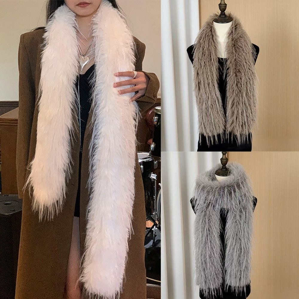 Khăn quàng cổ bé gái GETVOW Y2K, chất liệu lông chồn giả, dáng dài 180cm phong cách Hàn Quốc