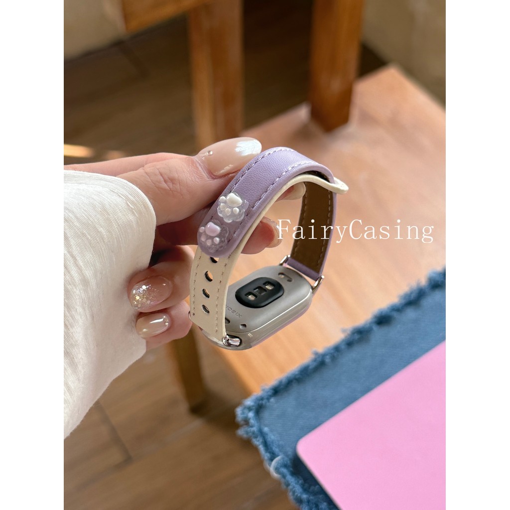 Dây Da Cho Mi Band 10 9 8 7 6 5 4 3 Dây Đeo Tay Vòng Tay Cho Mi Band 9 8 Hoạt Động Dễ Thương Chân Mèo Phụ Kiện