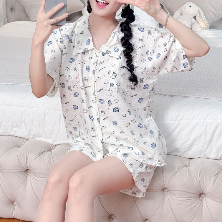 Pijama Nữ Mặc Nhà Mùa Hè Đồ Bộ Tay Ngắn Quần Đùi Bigsize Chất Đũi Mát Dễ Thương – PONA