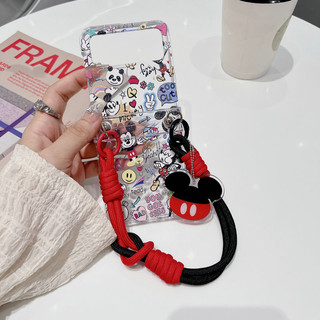 Ốp Điện Thoại Gấp Cho Samsung Galaxy Z Flip6 Flip5 Flip4 Flip3 Full Màn Hình Mickey Tay Dây Cứng tpu Vỏ Điện Thoại
