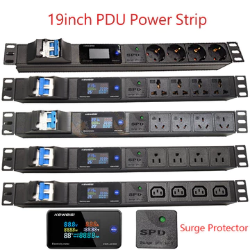 Giá đỡ tủ 19Inch PDU Power Strip Kỹ thuật số Vôn kế Ampe kế Wattmeter EU / US / UK C13 / Ổ cắm đa năng Chống sét 16 / 32A 4000 / 8000W