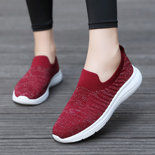 35-42 Kích Thước Giày Mới Co Giãn Flyknit Slip-On Tất Giày Thể Thao Nữ Cổ Miễn Phí Vận Chuyển