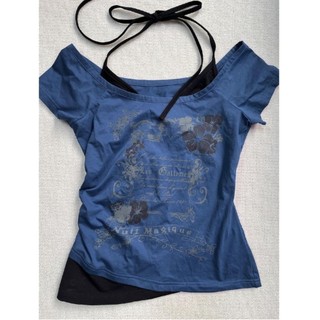 Ngoại Thương Mỹ Retro Vintage Giả Hai Mảnh quây Áo Thun Ngắn Tay Nữ Dây Cổ Thời Trung Cổ Slim-Fit Ngắn Top