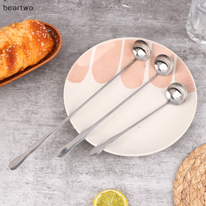 < Beartwo > 1Pc Thép không gỉ Tay Cầm Dài Thìa Khuấy Kem Món Tráng Miệng Muỗng Flatware Đẹp