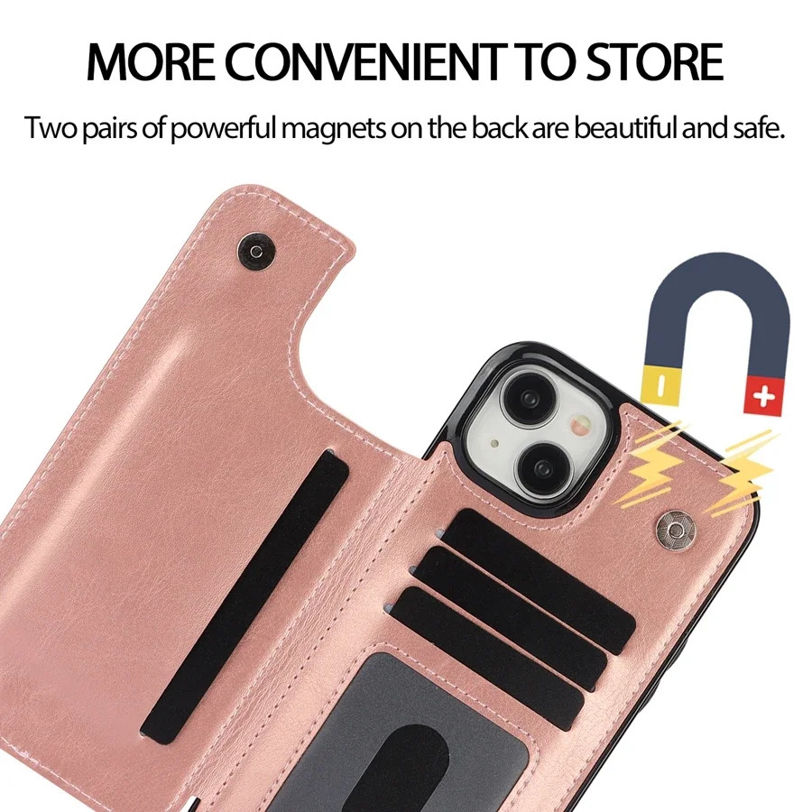 Ví Đứng Thẻ Nút Đôi Chắc Chắn Bao Da Lật Tương Thích Cho iPhone 17 Air 16 15 Pro Max 14 Plus 13 Mini 12 11 X XR XS 8 7 Thẻ Ốp điện thoại