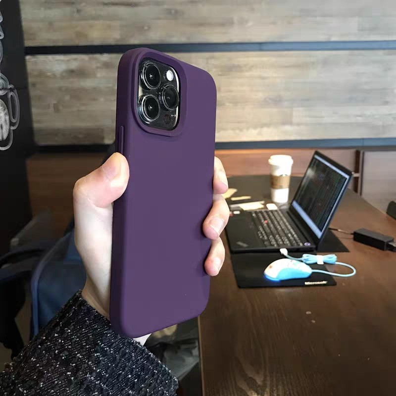 Màu tím đậm (Chất lượng cao) cho iPhone 17 / 16 / 15 / 14 / 13 / 12 / 11 / Pro Max Air mini Xs Max Xr 7 8 Plus SE Vỏ điện thoại silicon lỏng bảo hiểm toàn diện