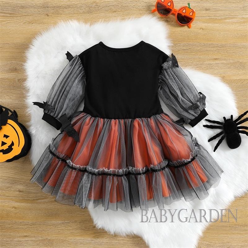 / / -6tháng-4Years Bé Gái Dài Tay In Hình Halloween Váy Chữ A