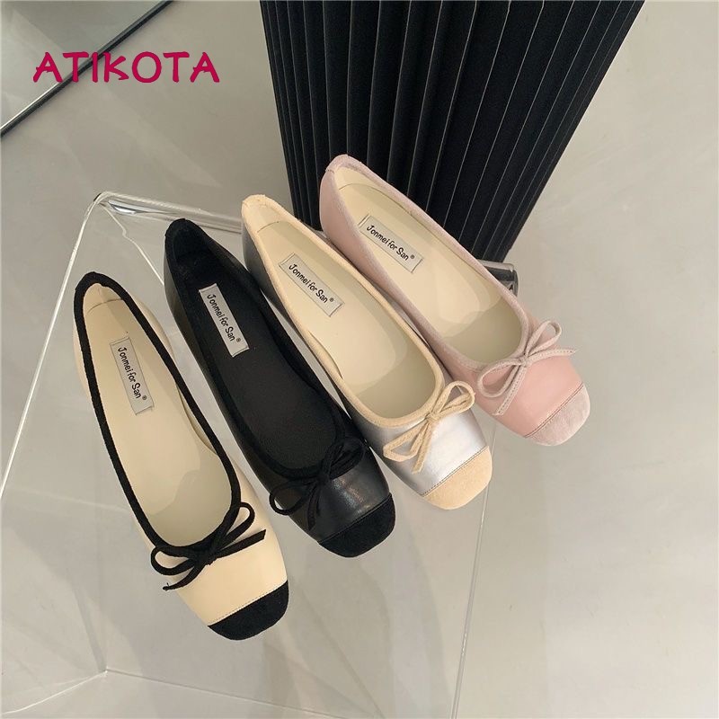 Atikota Nữ Thời Trang Ballet Đế Bằng Nơ Trang Trí Nhẹ Thoải Mái Nông Miệng Giày Đế Bằng Nữ