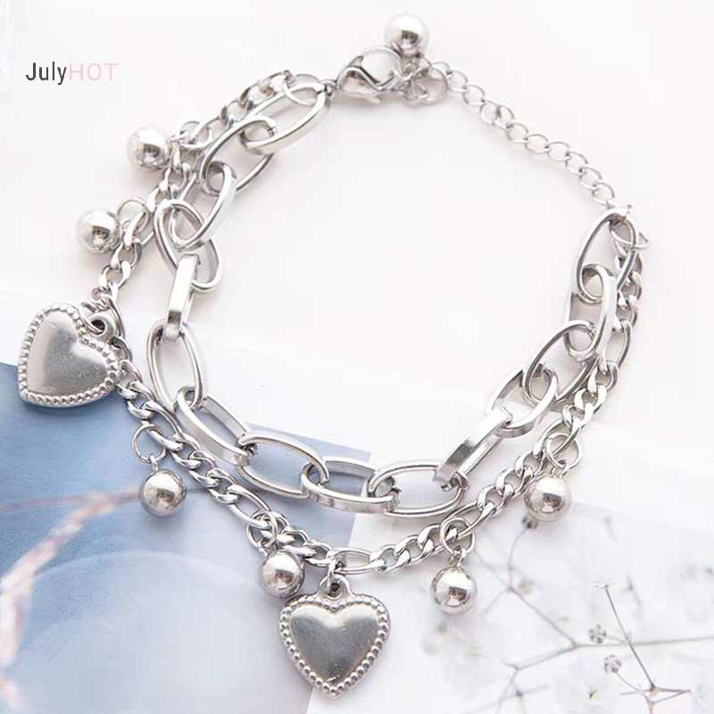 Julyhot Punk Nhiều Lớp Dây Xích Vòng Tay Nữ Trái Tim Tình Yêu Mặt Dây Chuyền Vòng Tay Trang Sức Quà Tặng Phụ Kiện Thời Trang Massivedeals