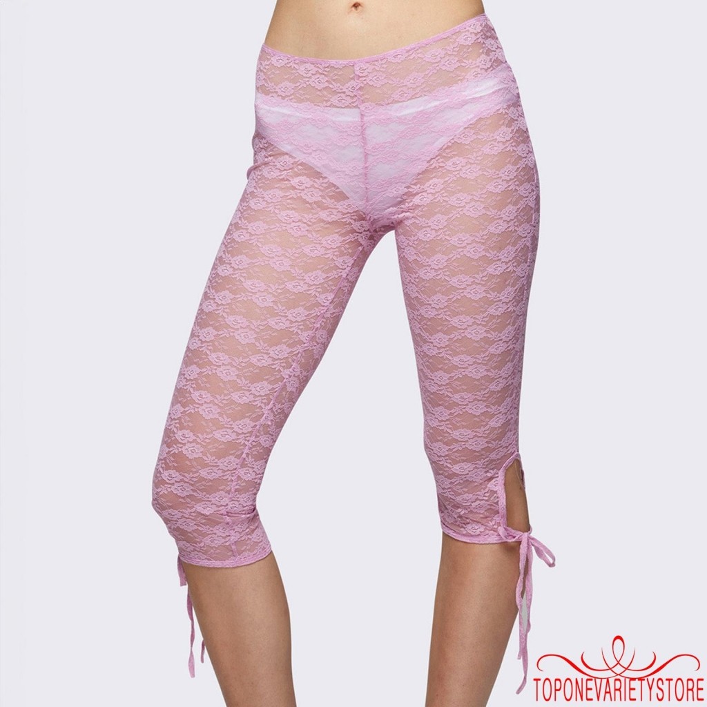 Topone-nữ Ren Capri Quần Thường Ngày Băng Cutout Quần thun xuyên thấu