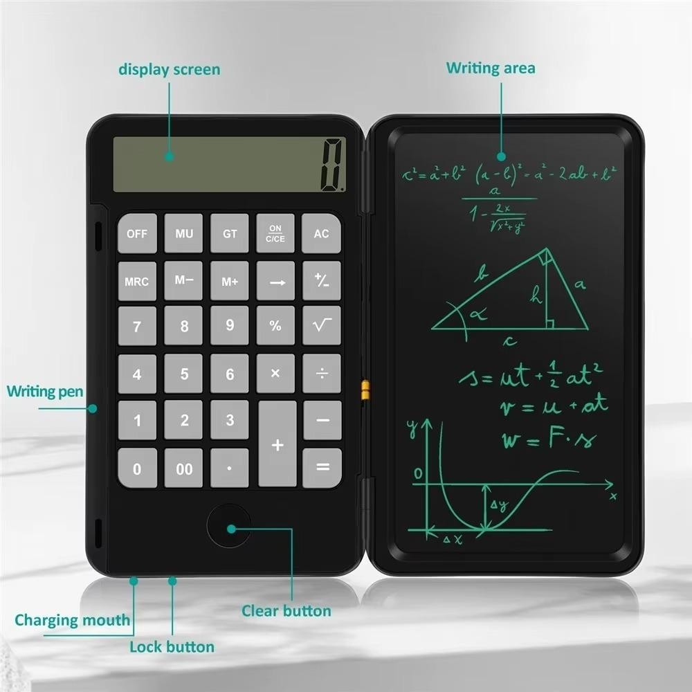 GETVOW Máy tính toán, với máy tính chức năng tiêu chuẩn 12 chữ số LCD Notepad, đa chức năng với tấm lót viết sạc Stylus Type C Tấm vẽ cho văn phòng trường học
