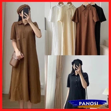Váy suông đầm suông đầm polo chất đũi gân thiết kế dáng sơ mi tay cộc form rộng (KHÔNG KÈM VÁY 2 DÂY LÓT) PANOSI - V9