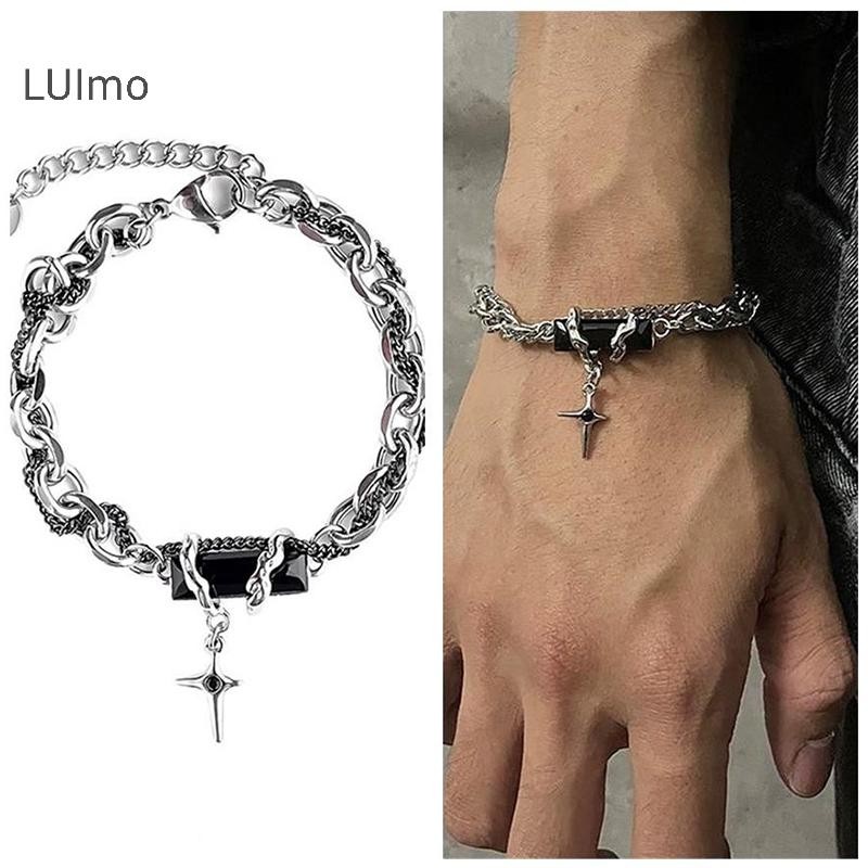 Luimo Retro Đen Zircon Ngôi Sao Vòng Tay Nữ Nam Quà Tặng Xu Hướng Dây Xích Kim Loại Unisex Goth Trang Sức Cặp Đôi Mới Phụ Kiện SBS