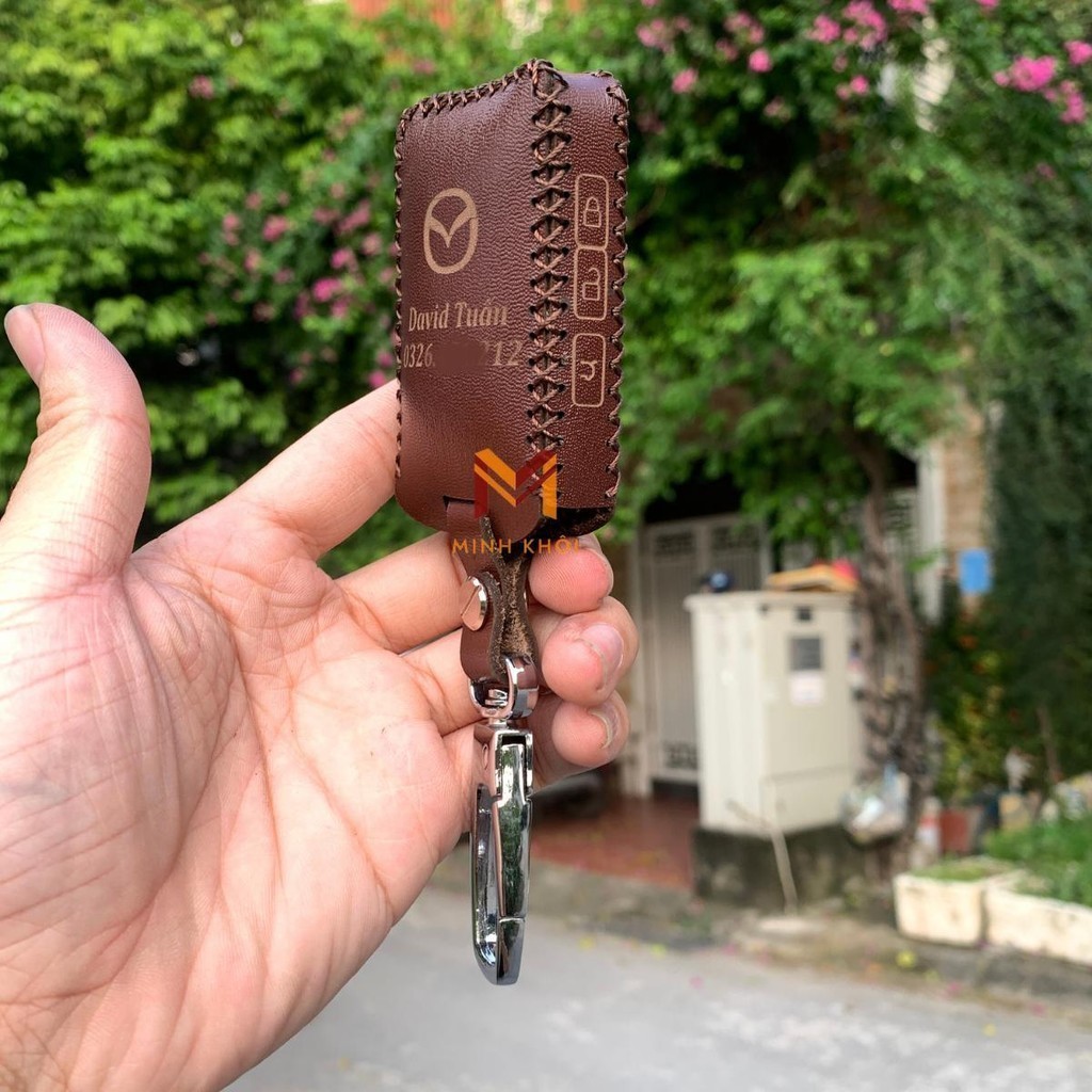Bao da chìa khoá Mazda 3, Mazda CX3, CX30, CX8 2022, CX 3, CX 30 2020 2021( Mẫu chìa vuông) Handmade da thật nhập khẩu