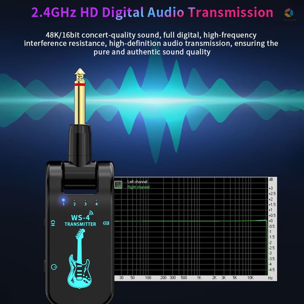 Hệ thống đàn Guitar không dây 2.4G Bộ thu phát đàn Guitar có thể sạc lại cho đàn Guitar điện Bass Dụng cụ gió điện Cắm và chạy 48K / 16bit Truyền thời gian thực 282 Degr