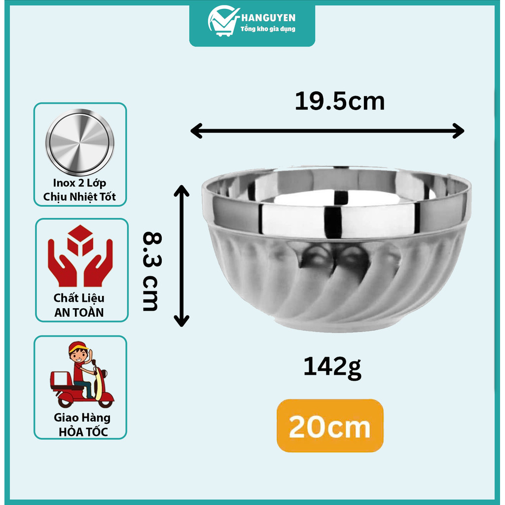 Tô inox cách nhiệt, Tô inox xoắn cách nhiệt 2 lớp chống nóng size 20cm ...