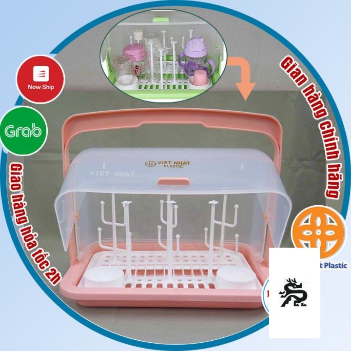 Khay úp bình sữa có nắp đậy Việt Nhật, Giá úp cốc có quai xách an toàn tiện lợi