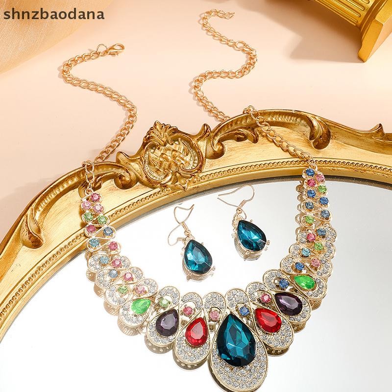 [SHNZAA] Bộ trang sức Bộ bông tai vòng cổ lấp lánh bằng kim loại thời trang dành cho phụ nữ Quà tặng trang sức dự tiệc FSSG