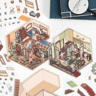 Enwei 3 Cái [Dòng phòng thanh lịch] Nhãn dán tạp chí cổ điển Nhãn dán chống thấm nước Giấy Scrapbooking Chất liệu Sổ lưu niệm Bộ