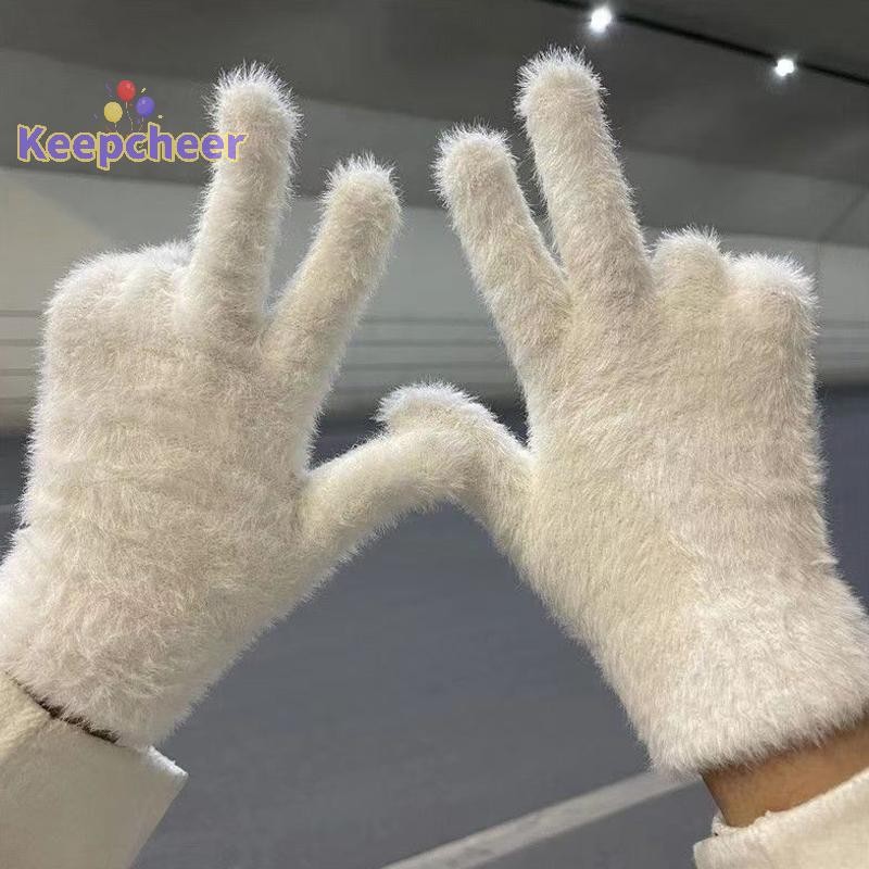 [Keepcheer] 1 Cặp Thời Trang Mùa Đông Chồn Nhung Năm Găng Tay Full Ngón Sang Trọng Ấm Áp Găng Tay Chống Lạnh Ngoài Trời Đi Xe Đạp Găng Tay Màu Trơn [Mới]