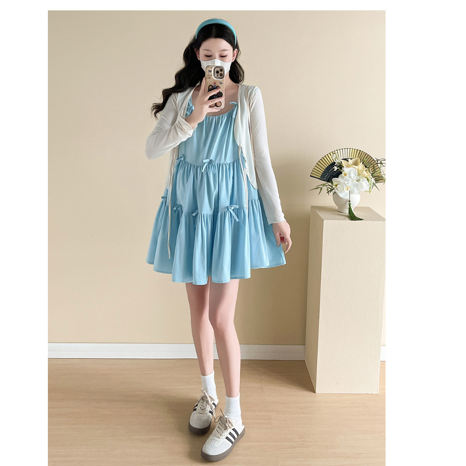 Bộ đồ bà bầu Áo khoác chống nắng mùa hè + Thiết kế Váy búp bê dáng rộng Bộ đồ hai mảnh