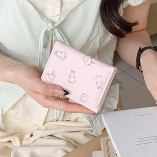 Phụ Nữ Ngọt Ngào Ngắn Phong Cách Ví Hoạt Hình Dễ Thương In Hình Thỏ Nhiều Thẻ Có Thể Gập Lại Ví Tiện Lợi