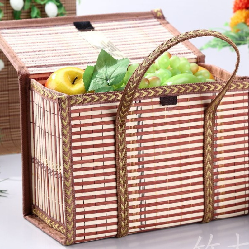 Giỏ Mây Tre Đan Thủ Công - Phong Cách Vintage, Dung Tích Lớn, Lý Tưởng Cho Du Lịch, Picnic