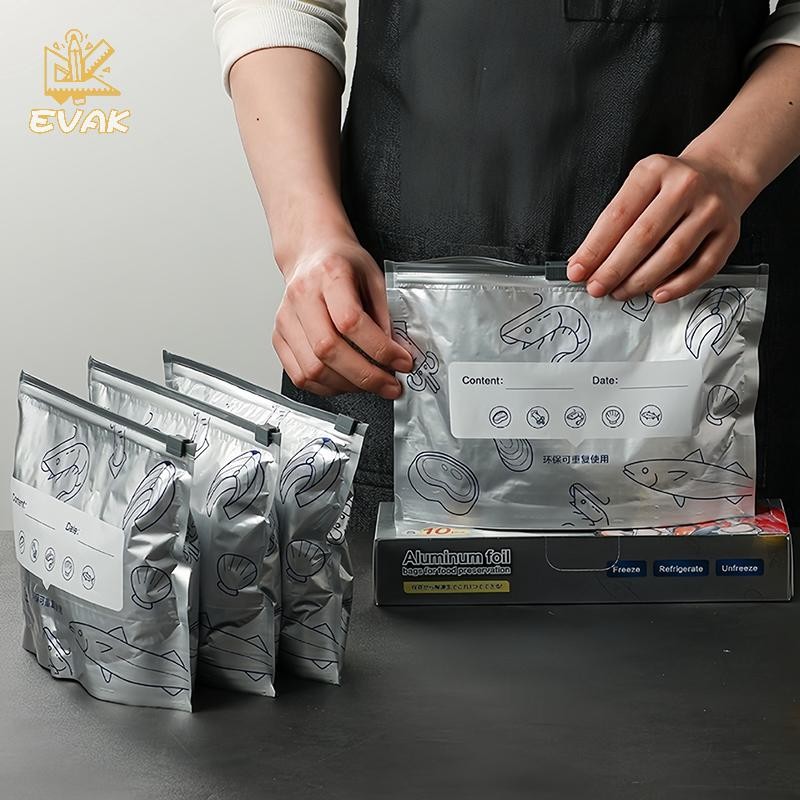 Alittlesetrtu 10 túi/túi đựng thực phẩm lá nhôm dung tích lớn, chống rò rỉ, tái sử dụng, an toàn tủ đông, giữ tươi, khóa zip