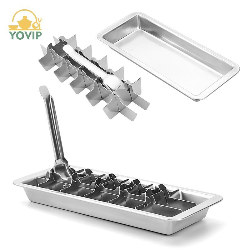 Khay inox YOVIP dùng cho tủ đông, khay đá kim loại có cần gạt, khay đá lấy cảm hứng từ VN cổ điển