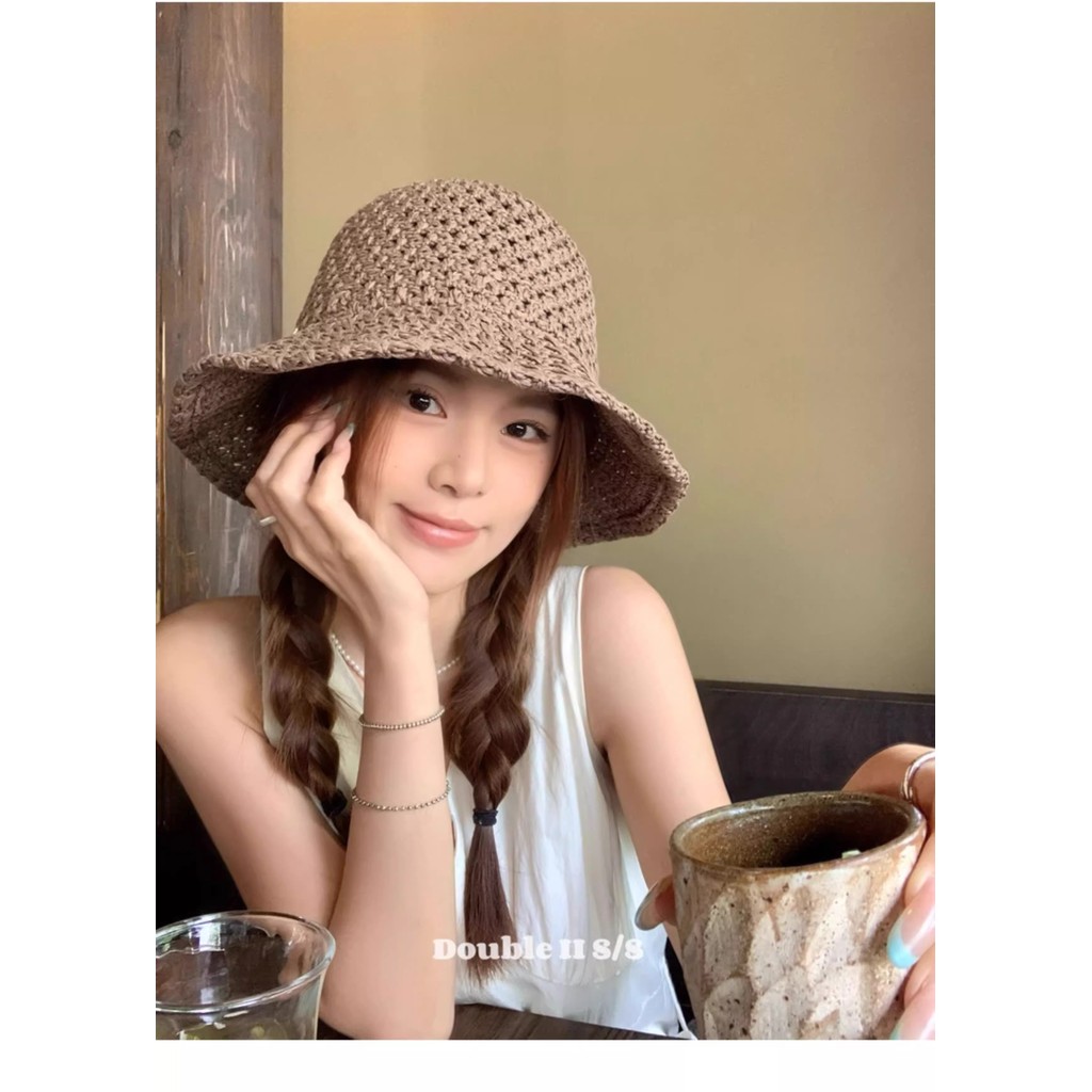 Have u desgin Phong Cách Kỳ Nghỉ Flanling Rỗng Mũ Rơm Nữ Mùa Hè Phù Hợp Với Chống Nắng Che Nắng Dệt Lưu Vực Mũ Xô Mũ