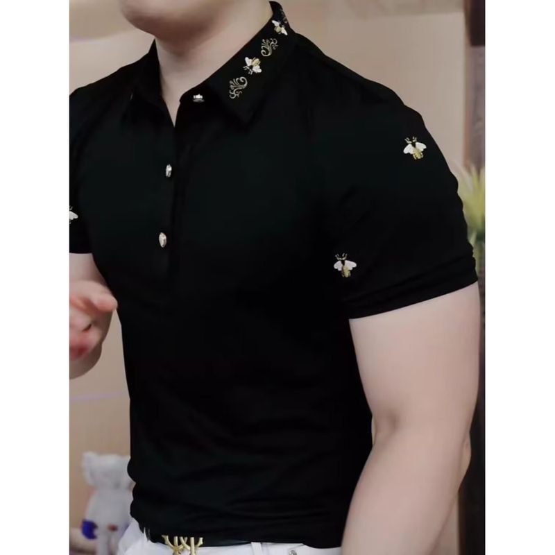 Áo sơ mi Polo nam mùa hè, đính và thêu, phong cách công sở