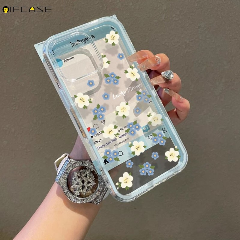 Dành Cho Redmi Turbo 4 Pro 3 13C 13R K80 K70 K60 Pro K50i Ốp Điện Thoại 2 Trong 1 Gradient Xanh Trắng Hoa Hoa Đơn Giản Chống Sốc Trong Suốt Vỏ Mềm Ốp Lưng