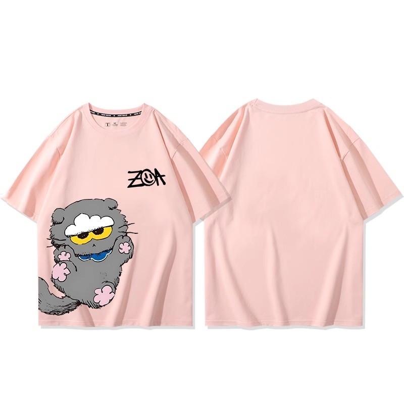 Áo thun ngắn tay in hình mèo hoạt hình ZOA, phù hợp làm quà tặng cho fan G-DRAGON