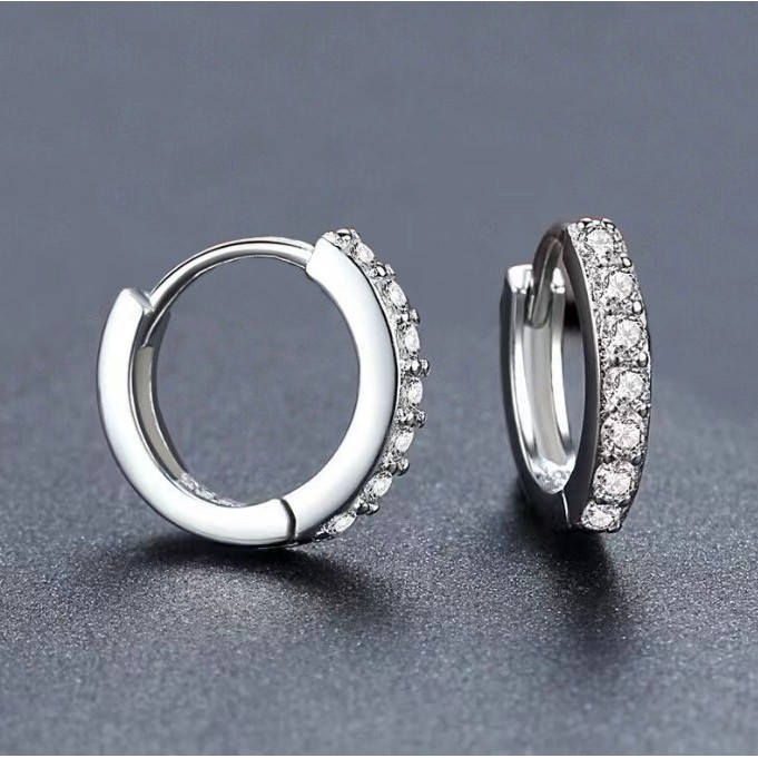 Bông tai zircon bạc S925 đơn giản, phù hợp nam và nữ, trendy