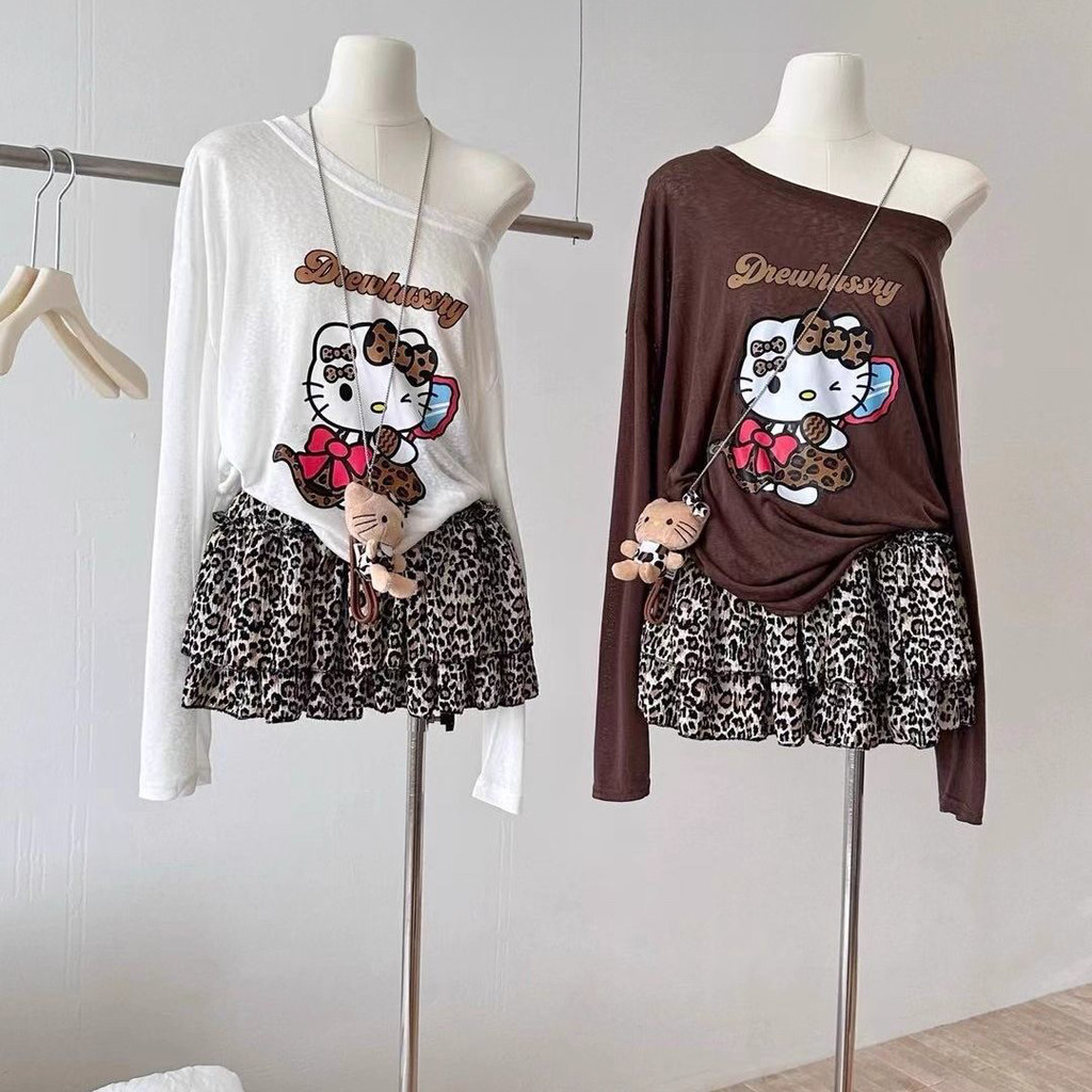 Milyfashion Loose Size Lớn Kem Chống Nắng kitty In Hình Cổ Tròn Tay Dài T Mùa Hè Mỏng Bên Ngoài Top Quần Áo Nữ
