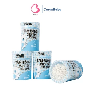 Hộp 200 Tăm bông trẻ em Tròn Molli Mới kháng khuẩn cho bé Gối BéBi SHOP