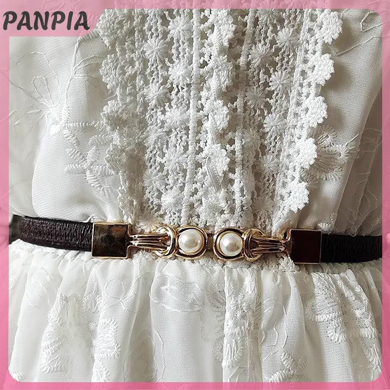 PANPIA-Đỏ Đôi Ngọc Trai Khóa Co Giãn Thắt Lưng Nữ Đen Mỏng Dây Đeo Nữ Váy Váy Trang Trí Dây Thắt Lưng