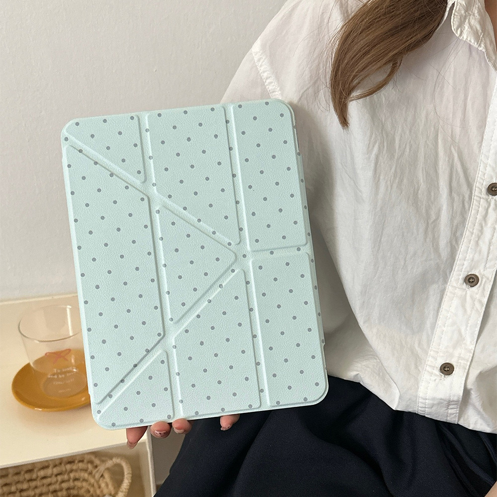 Ốp điện thoại gấp ba chữ Y màu xanh lá cây cho Mini6 Mini7 A17Pro IPad 5 6 7 8 9 10 11 A16 Air 2 3 4 5 6 7 Air 11 M2 M3 Pro10.5 Pro11 2018 2020 2021 2022 M4 Pro13 Khe cắm bút chì 2024