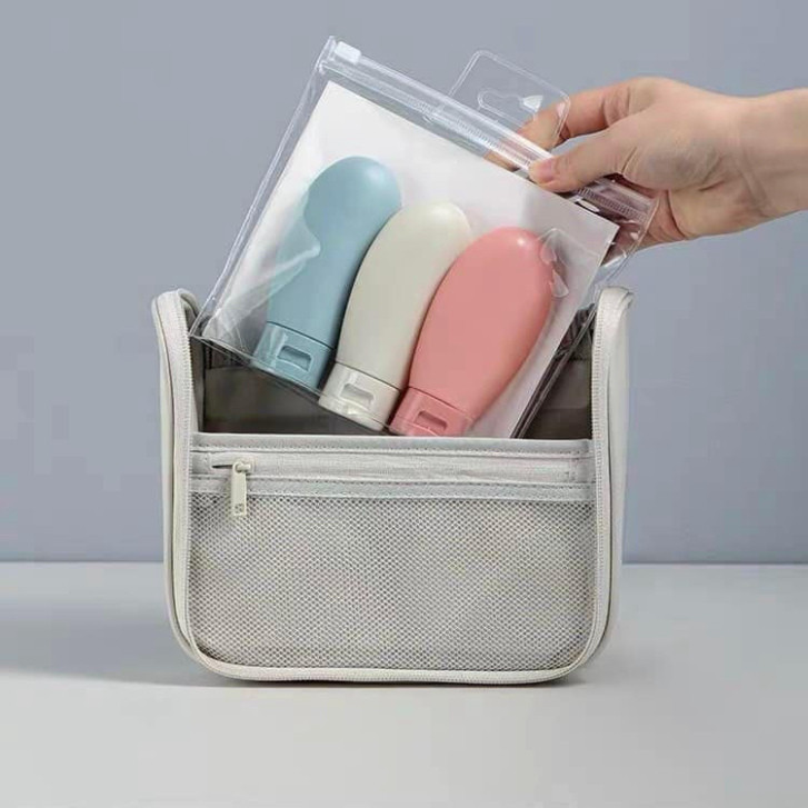 Set Silicon Chai Chiết Dầu Gội, Sữa Tắm, Mỹ Phẩm Mini Kèm Túi Zip, Tiện Lợi Du Lịch